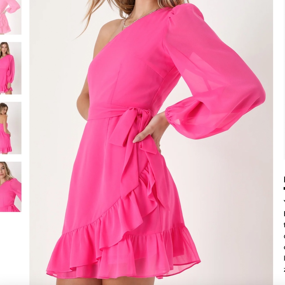 Lulus Popular Sweetie Bright Pink One-Shoulder Ruffled Mini Dress NWT